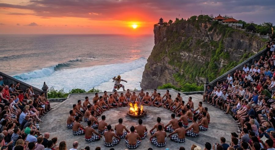 Menonton Tari Kecak dengan Latar Samudra Hindia