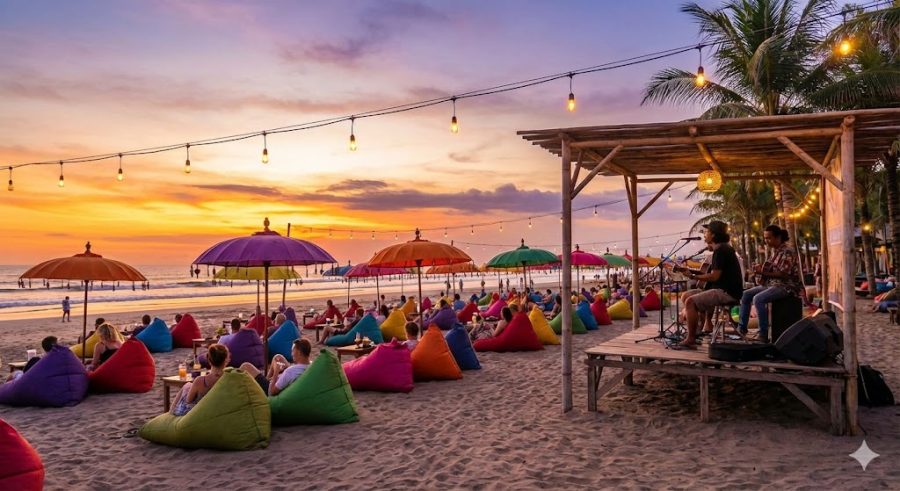 Pantai Mesari (Double Six): Seminyak, Beanbag, dan Live Music